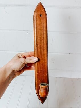Vintage Wooden Candlestick Wall Sconce | MCM